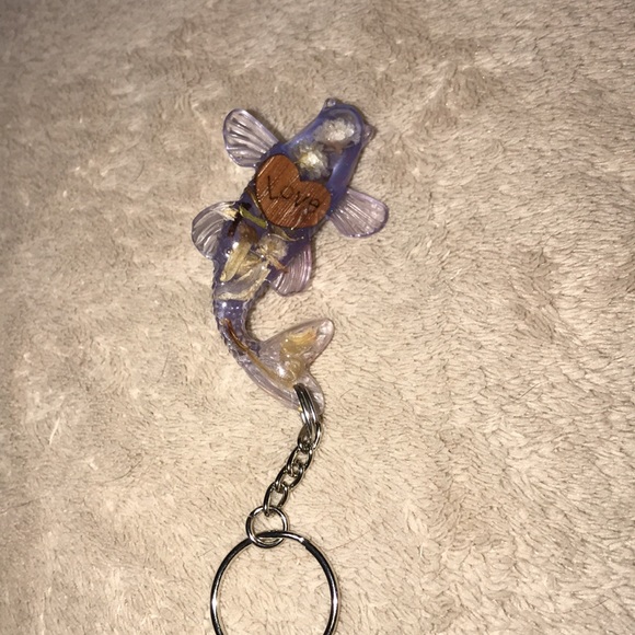 Epoxy resin koi fish keychain with baby’s breath and love ❤️ wooden heart - Picture 3 of 3